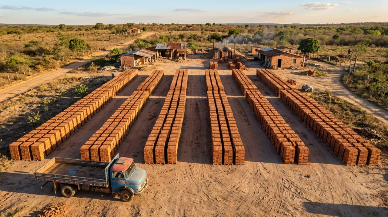 Pátio de pallets de tijolos visto de cima